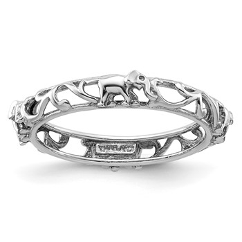 Sterling Silver Stackable Expressions Rhodium-plate Patterned Elephant Ring