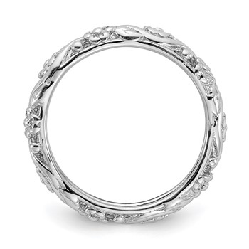 Sterling Silver Stackable Expressions Rhodium Floral Ring — alternate view