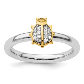 Sterling Silver Stackable Expressions Gold-Plated Ladybug Dia. Ring