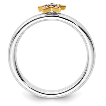 SS Stackable Expression Gold-Plated Cr. Ruby Star Ring — alternate view