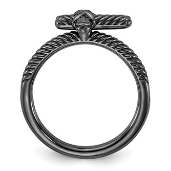 Sterling Silver Stackable Expressions Black Rhodium Textured Cross Ring — alternate view