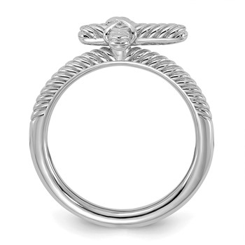 Sterling Silver Stackable Expressions Rhodium-plated Textured Cross Ring — alternate view