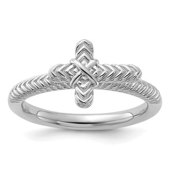Sterling Silver Stackable Expressions Rhodium-plated Textured Cross Ring