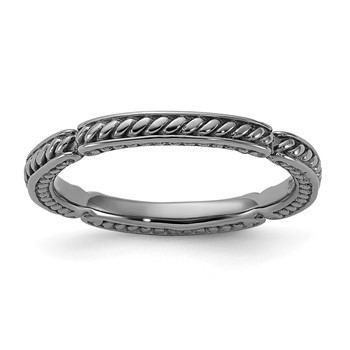 Sterling Silver Stackable Expressions Black Rhodium Textured Ring