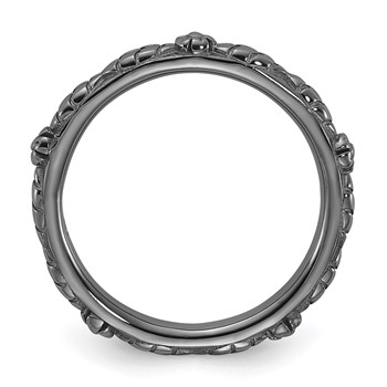Sterling Silver Stackable Expressions Black Rhodium Textured Flowers Ring — alternate view