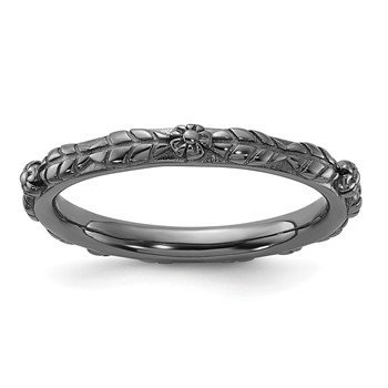 Sterling Silver Stackable Expressions Black Rhodium Textured Flowers Ring