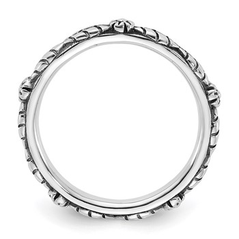 Sterling Silver Stackable Expressions Oxidized and Textured Flowers Ring — alternate view