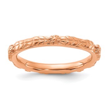 Sterling Silver Stackable Expressions Rose Gold-plated Textured Flowers Ring