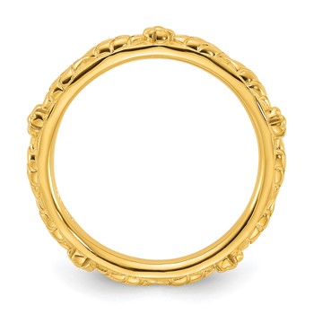 Sterling Silver Stackable Expressions Gold-plated Textured Flowers Ring — alternate view