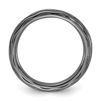 Sterling Silver Stackable Expressions Black Rhodium Wave Design Ring — alternate view