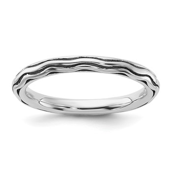 Sterling Silver Stackable Expressions Oxidized Wave Design Ring