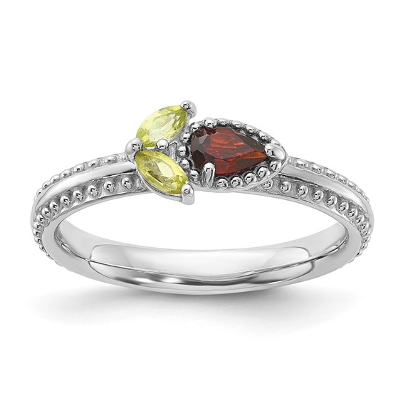 Sterling Silver Stackable Expressions Garnet Flower Ring Sterling Silver Stackable Expressions Garnet Flower Ring