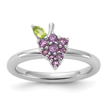Sterling Silver Stackable Expressions Rhodium-plated Amethyst and Peridot Grapes Ring