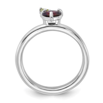 Sterling Silver Stackable Expressions RH-plated Garnet Peridot Apple Ring — alternate view