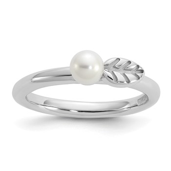 Sterling Silver Stackable Expressions Rhod-plated 4-5mm FWC Pearl Ring