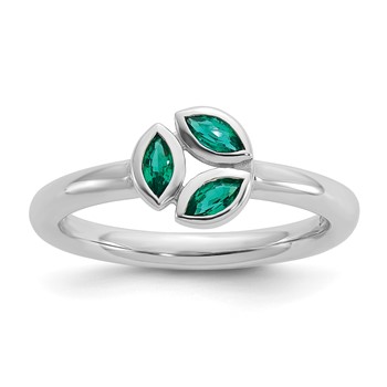 Sterling Silver Stackable Expressions Rhod-plated Created Emerald Ring