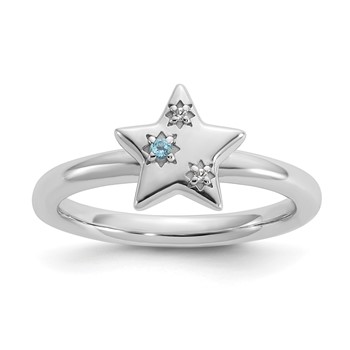 Sterling Silver Stackable Expressions Rh-plated Blue/White Topaz Star Ring