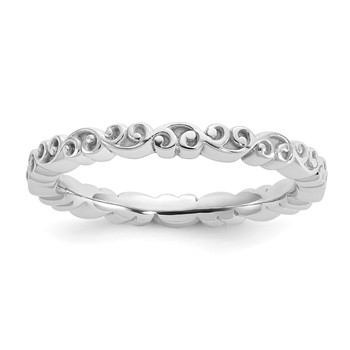 Sterling Silver Stackable Expressions Rhod-plated Swirl Design Ring