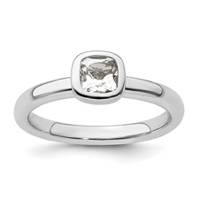 Sterling Silver Stackable Expressions Cushion Cut April White Topaz Ring