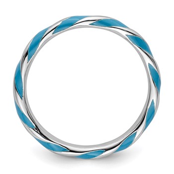Sterling Silver Stackable Expressions Twisted Blue Enameled Ring — alternate view