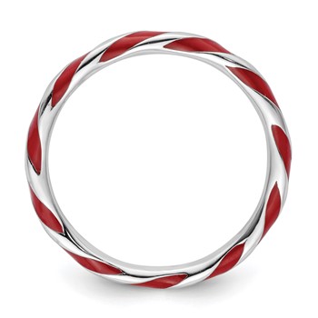 Sterling Silver Stackable Expressions Twisted Red Enameled Ring — alternate view