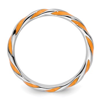 Sterling Silver Stackable Expressions Twisted Orange Enameled Ring — alternate view