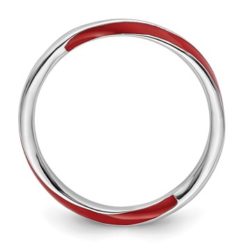 Sterling Silver Stackable Expressions Twisted Red Enameled Ring — alternate view