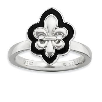 Sterling Silver Stackable Expressions Polished Enameled Fleur De Lis Ring