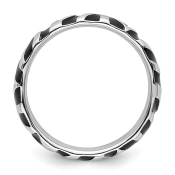 Sterling Silver Stackable Expressions Polished Enameled Animal Print Ring — alternate view