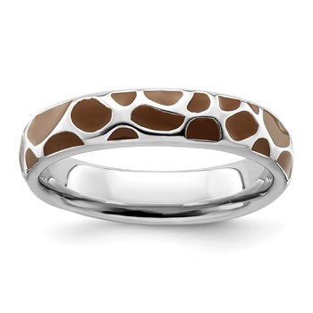Sterling Silver Stackable Expressions Polished Enameled Animal Print Ring