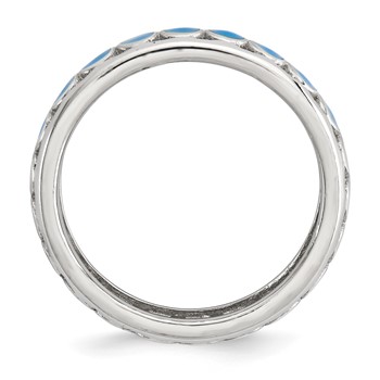 Sterling Silver Stackable Expressions Polished Blue Circles Enameled Ring — alternate view
