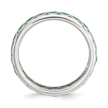 Sterling Silver Stackable Expressions Polished Green Circles Enameled Ring — alternate view