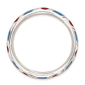 Sterling Silver Stackable Expressions Polished Blue/Red Enameled Ring — alternate view