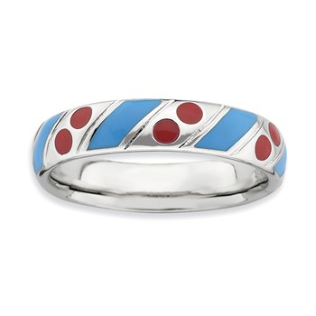 Sterling Silver Stackable Expressions Polished Blue/Red Enameled Ring