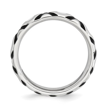 Sterling Silver Stackable Expressions Polished Black/White Enameled Ring — alternate view