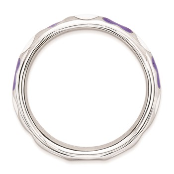 Sterling Silver Stackable Expressions Polished Purple/White Enameled Ring — alternate view
