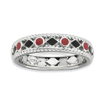 Sterling Silver Stackable Expressions Polished Red/Black Enameled Ring
