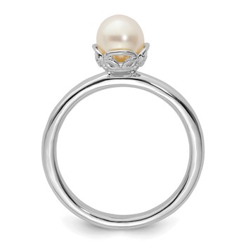 Sterling Silver Stack Exp. Polished White FW Cultured Pearl Ring — alternate view