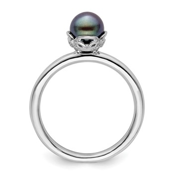Sterling Silver Stack Exp. Polished Black FW Cultured Pearl Ring — alternate view