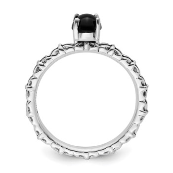 Sterling Silver Stackable Expressions Antiqued Black Agate Ring — alternate view