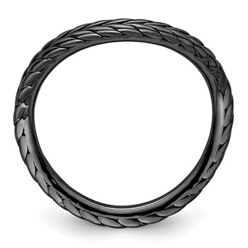 Sterling Silver Stackable Expressions Polished Black-plated Wave Ring — alternate view