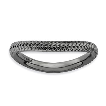Sterling Silver Stackable Expressions Polished Black-plate Wave Ring