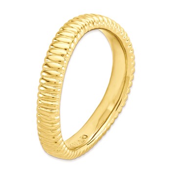 Sterling Silver Stackable Expressions Polished Gold-plate Wave Ring — alternate view