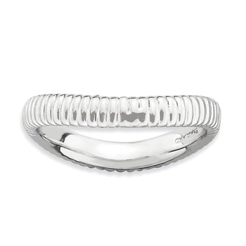 Sterling Silver Stackable Expressions Polished Rhodium-plate Wave Ring