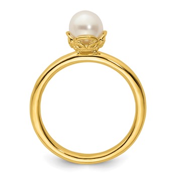 Sterling Silver Stack Exp. White FW Cultured Pearl Gold-plated Ring — alternate view