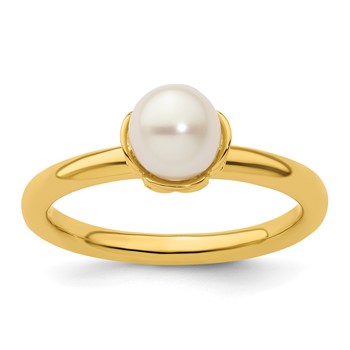 Sterling Silver Stack Exp. White FW Cultured Pearl Gold-plated Ring