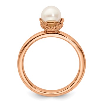 Sterling Silver Stack Exp. White FW Cultured Pearl Pink-plated Ring — alternate view