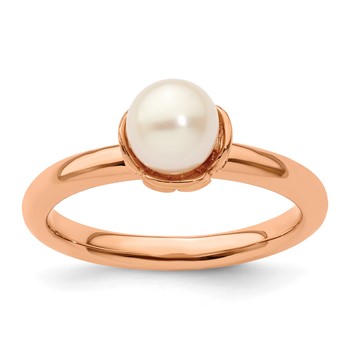 Sterling Silver Stack Exp. White FW Cultured Pearl Pink-plated Ring