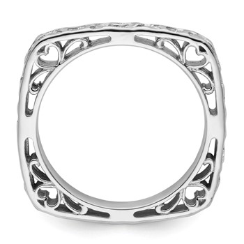 Sterling Silver Stackable Expressions Polished Rhodium-plated Square Ring — alternate view