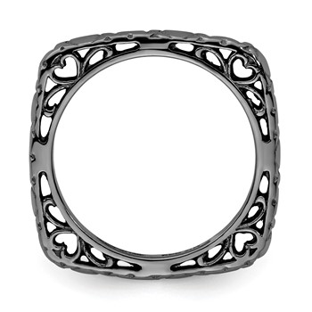 Sterling Silver Stackable Expressions Polished Black-plated Square Ring — alternate view
